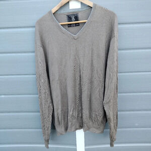 Maker & Company Silk Cashmere Blend Tan Taupe V-Neck Sweater Mens 2XL